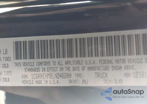 2020 Ram 1500 Limited 4X2 5'7 Box из США, поврежденный, VIN 1C6RREHM8LN246200